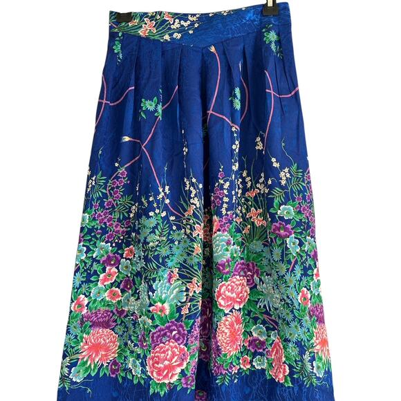 Vintage Boho Blue Floral Front Pleat‎ Midi Skirt - Picture 4 of 5
